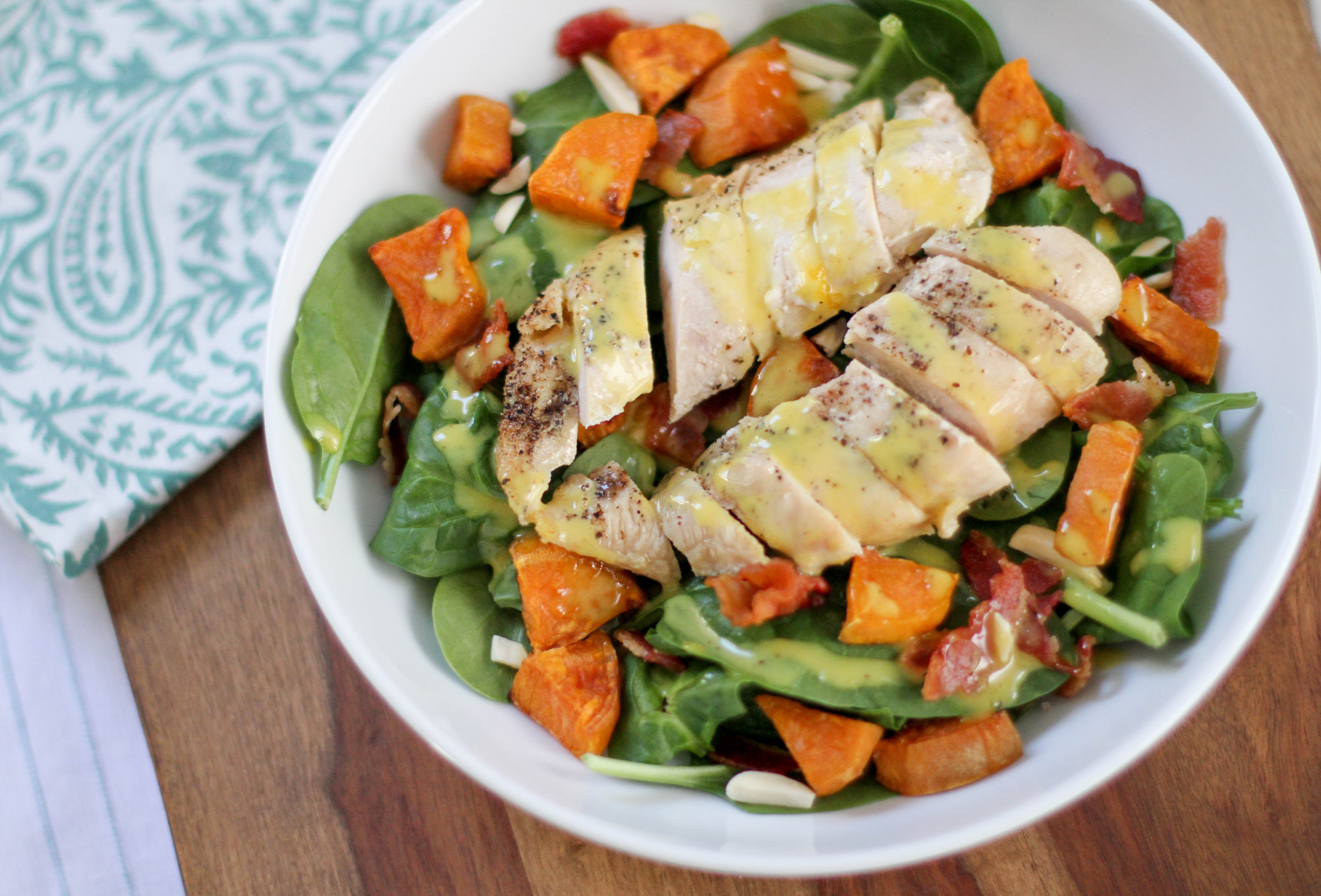 Roasted Sweet Potato and Chicken Salad with Honey Mustard Dressing